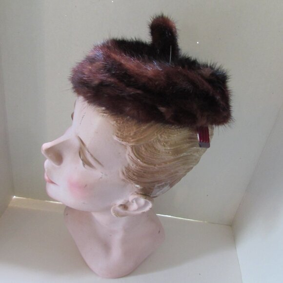 Vintage Mink Pill Box Hat Top Knot Franklin Simon - Picture 7 of 10